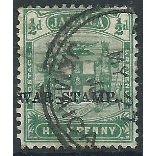 Jamaica 1916 SG68e 1/2d Blue-Green WAR STAMP Fine Used . . ..
