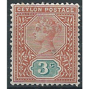 Ceylon 1893 SG244 3c Terracotta & Blue-Green Mounted Mint.. .