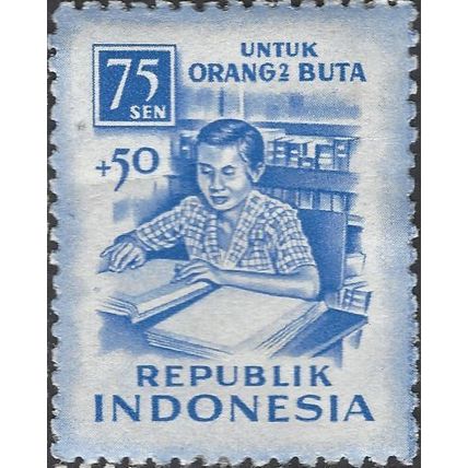 INDONESIA, Blind Relief Fund, blue 1956, 75+50sen