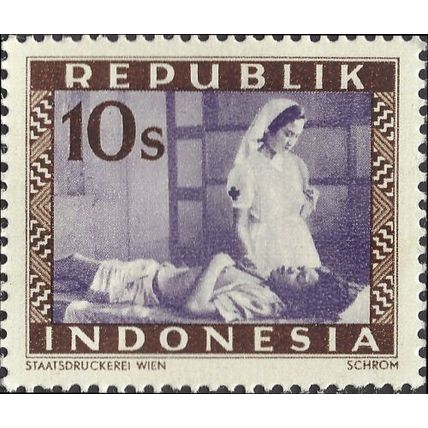 INDONESIA, Healthcare nurse, Vienna print, violet & brown 1949, 10sen