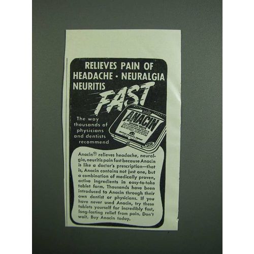 1950 Anacin Medicine Ad - Relieves Pain of Headache