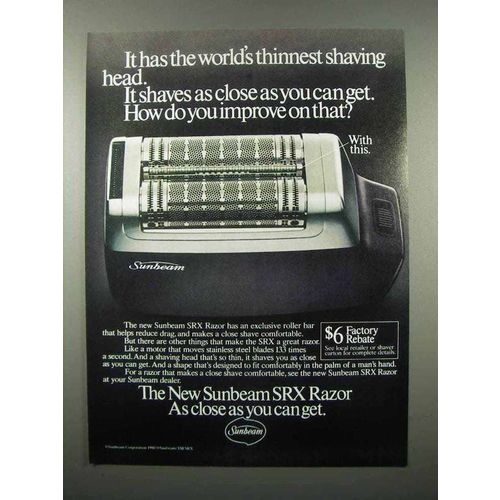 1980 Sunbeam SRX Razor Ad - Thinnest Shaving Head