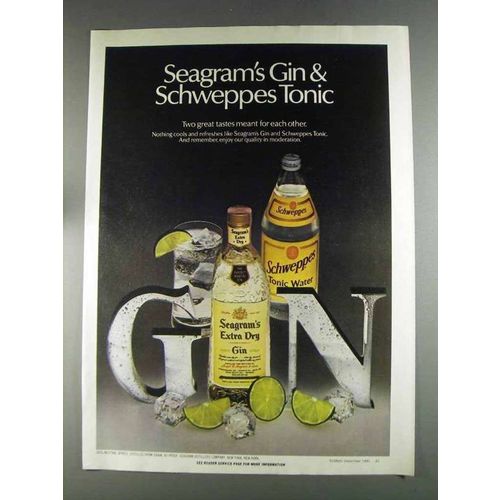 1980 Seagram's Extra Dry Gin Ad - Schweppes Tonic
