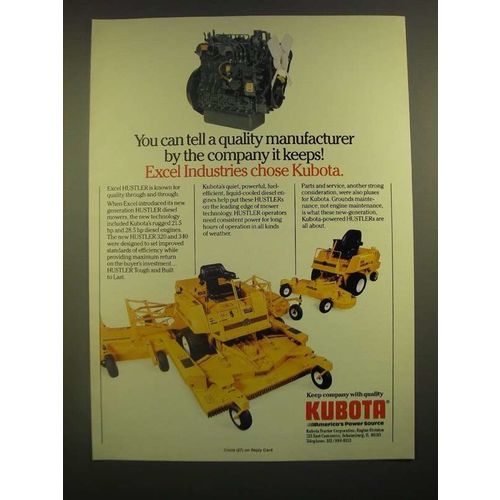 1988 Kubota Engines Ad - Excel Industries Hustler Mowers