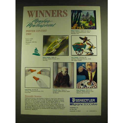 1990 Staedtler Mars Graphic 3000 Duo Markers Ad - Winners Markers Masterpieces
