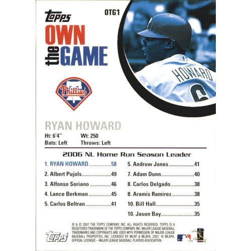 2007 Baseball Topps Own The Game Ryan Howard #OTG1