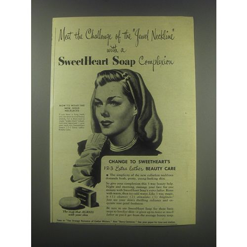 1946 SweetHeart Soap Advertisement - Meet the challenge of the jewel neckline