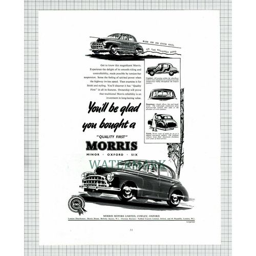 X1790) MORRIS Motors Cowley Car ADVERT - c.1954