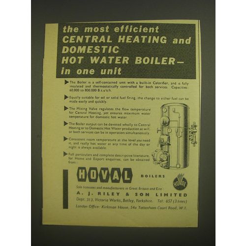 1958 Hoval Boilers Ad - The most efficient central heating