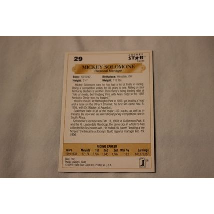 Mickey Solomone 1991 Jockey Star NO. 29