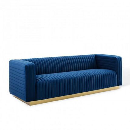 Velvet Sofa Couch Channel Tufted Vintage Glamour Gold Base Maroon Blue White Gry