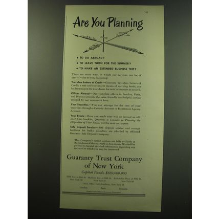 1949 Guaranty Trust Company of New York Ad - Are you planning