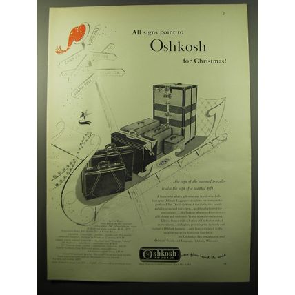 1950 Oshkosh Luggage Ad - All signs point to Oshkosh for Christmas