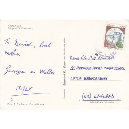 6x4 Continental size printed postcard Effigy Effige di S Francesco