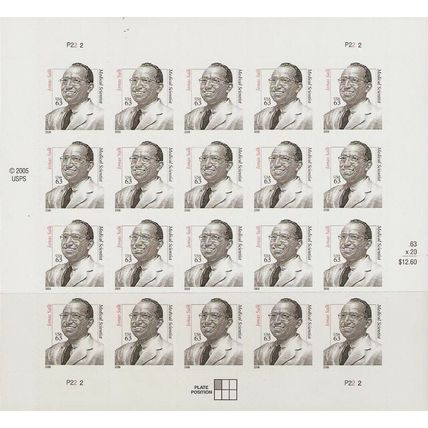 Dr. Jonas Salk Sheet of Twenty 63 Cent Postage Stamps Scott 3428
