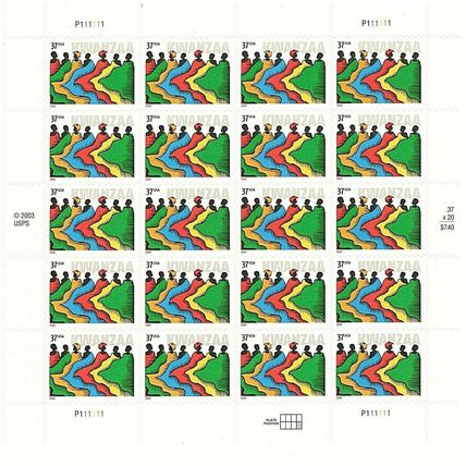 Kwanzaa Celebration Sheet of Twenty 37 Cent Postage Stamps Scott 3881