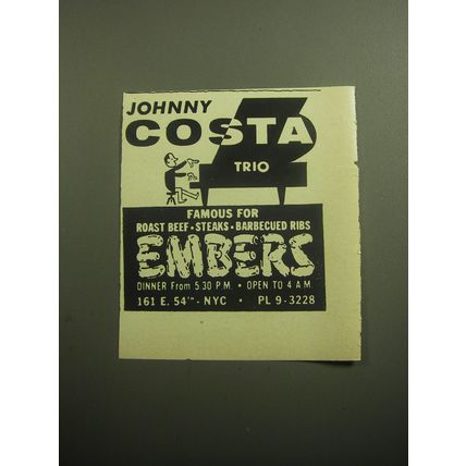 1958 Embers Restaurant Ad - Johnny Costa Trio