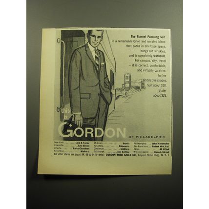 1958 Gordon of Philadelphia Pakalong Suit Ad - The Flannel Pakalong Suit