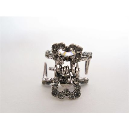 Small mini silver metal antique style crystal hair claw clip bridal clip