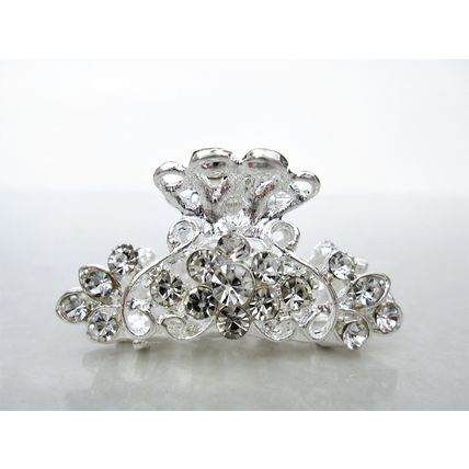 Small silver rose gold metal flower crystal hair claw bridal clip