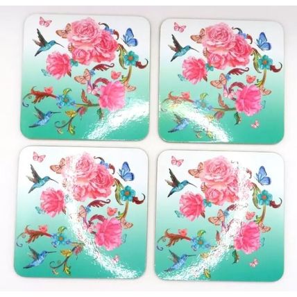 Oriental Blossom Coasters Floral Lamianted Cork Set of 4 Gift Home Decor Drink