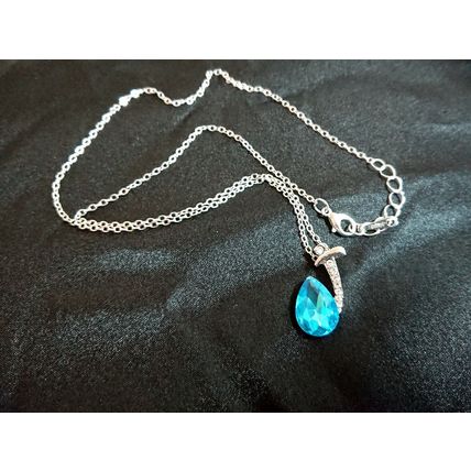 Silver Aquamarine Crystal Turquoise Blue CZ Pendant WGP Necklace Gift Boxed