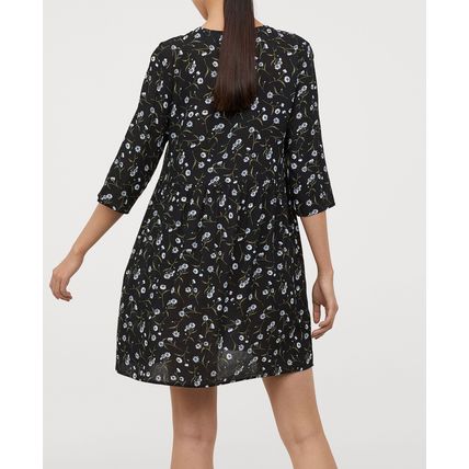 New HM Divided Baby-Doll Dress, Black Floral Size 10