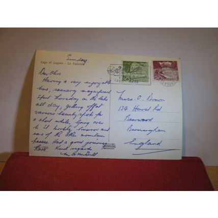 LA VALSOLDA, LAGO DI LUGANO, SWITZERLAND..used vintage postcard 1959 pm =