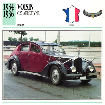 Collectors Club card. Classic Cars. Voisin C27 Aerodyne