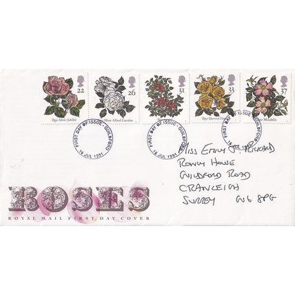 ROYAL MAIL First Day Cover July 1991 ROSES Postmark: Guildford Surrey