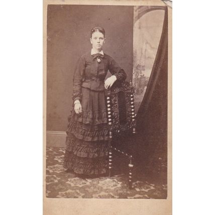 VICT. CDV PHOTO - STANDING LADY BY CHAIR, FASHION DRESS FLETCHER, SCARBOROUGH