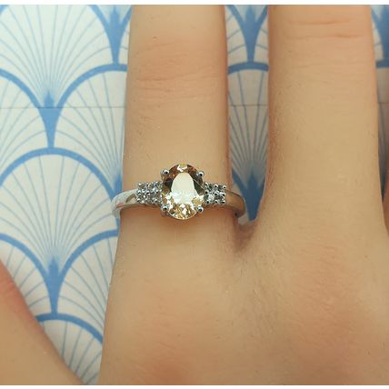 Natural Champagne Topaz and White Topaz 925 Sterling Silver Ring with Box