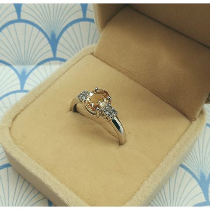 Natural Champagne Topaz and White Topaz 925 Sterling Silver Ring with Box