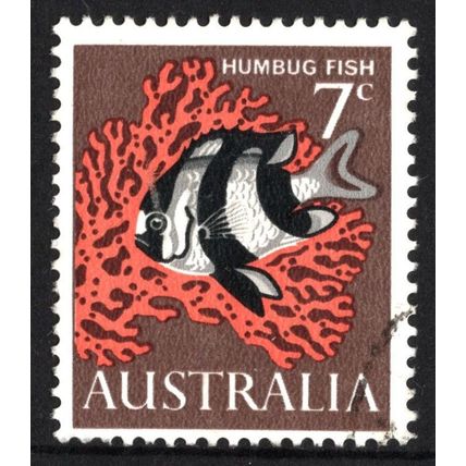 AUSTRALIA 1966: MARINE LIFE DEFINITIVES - 7c HUMBUG FISH USED (G2)
