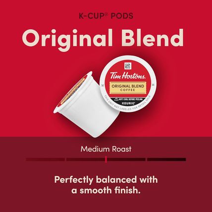 Tim Hortons Original Blend, Medium Roast Coffee, Single-Serve K-Cup Pods Compati