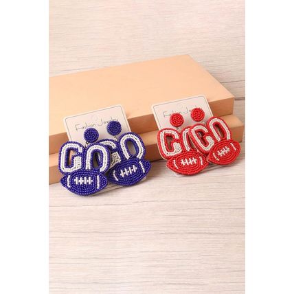 Bluing Beaded Go Football Earrings