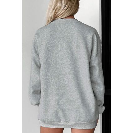 Light Grey Rhinestone Skull Graphic Drop Shoulder Sweatshirt