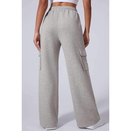 Light Grey Multi Pockets Lace-up High Waist Wide Leg Workout Pants