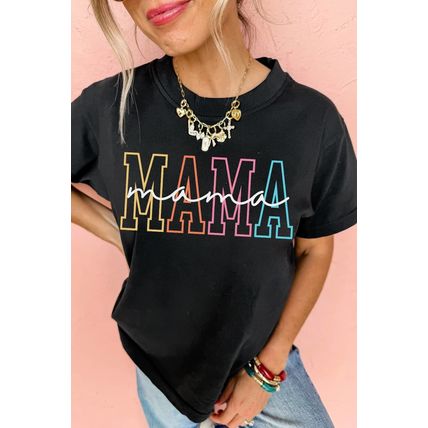 Black MAMA Crew Neck Graphic Tee