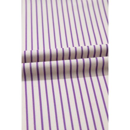 Purple Stripe Floral Color Block Raw Edge Patchwork Bracelet Sleeve Blouse