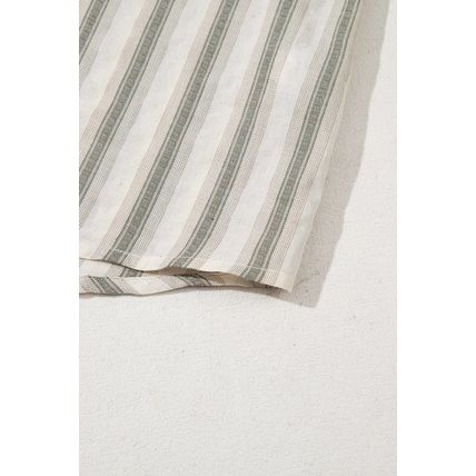 Gray Stripe Frilled Tie Neck Short Sleeve Blouse
