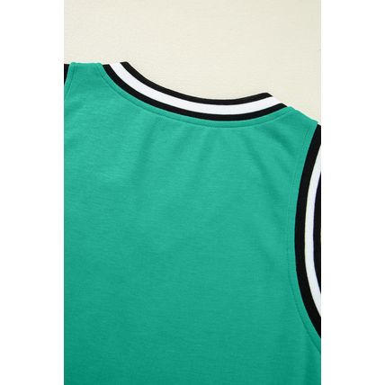 Mint Green Color Contrast Trim V Neck Shift Sleeveless Mini Dress