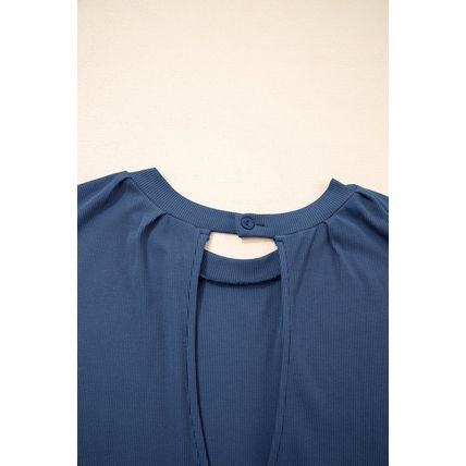 Ashleigh Blue Knit Open Back Cap Sleeve Drawstring Romper