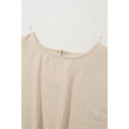 Parchment Solid Color Knotted Hem Short Sleeve Blouse