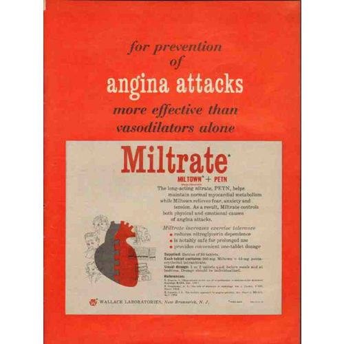 wallace laboratories 1959 miltrate angina attacks medical vintage ad