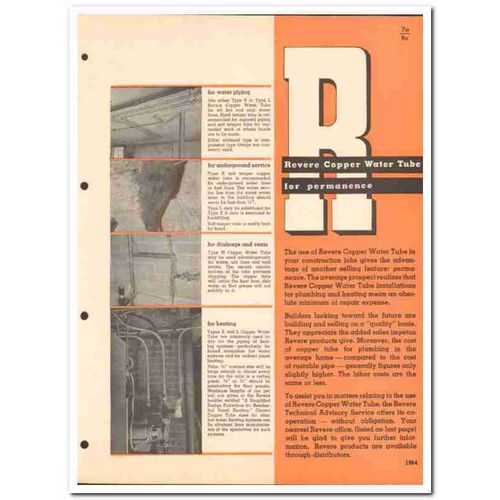 revere copper brass inc 1954 water tube pipe plumbing vintage catalog