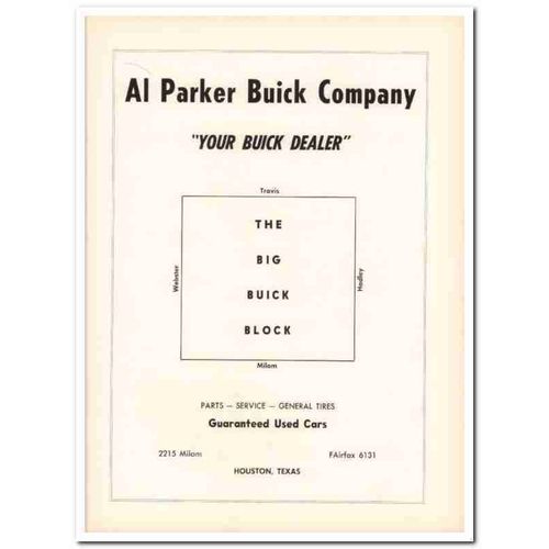 al parker buick company 1953 houston parts service used car vintage ad