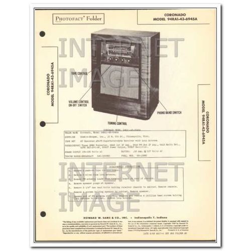 CORONADO model 94RA1436945A AM FM radio receiver Sams Photofact manual