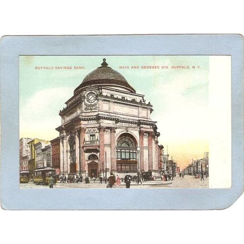 New York Buffalo Buffalo Savings Bank Street Scene Intersection w/2 Trolle~2870