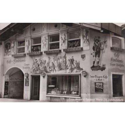 Bozner Bozener Markt Frescomalerei Cafe Restaurant Germany Real Photo Postcard